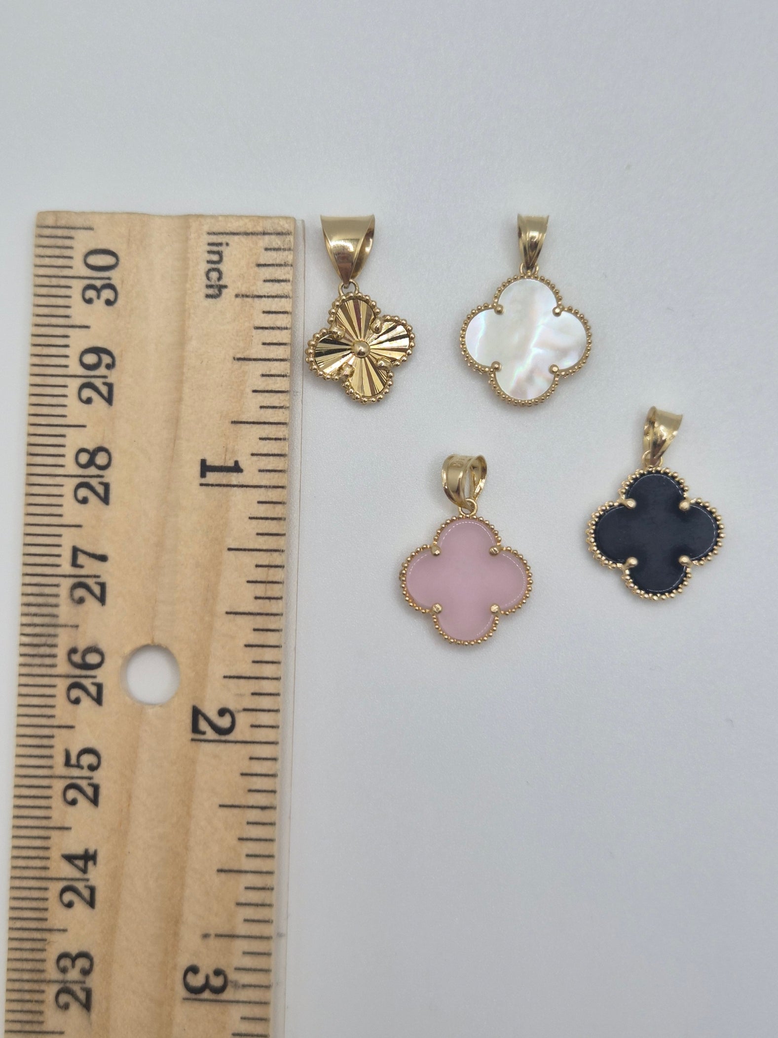 14K Gold Clover Pendant (Black, Gold, Pink, & White)