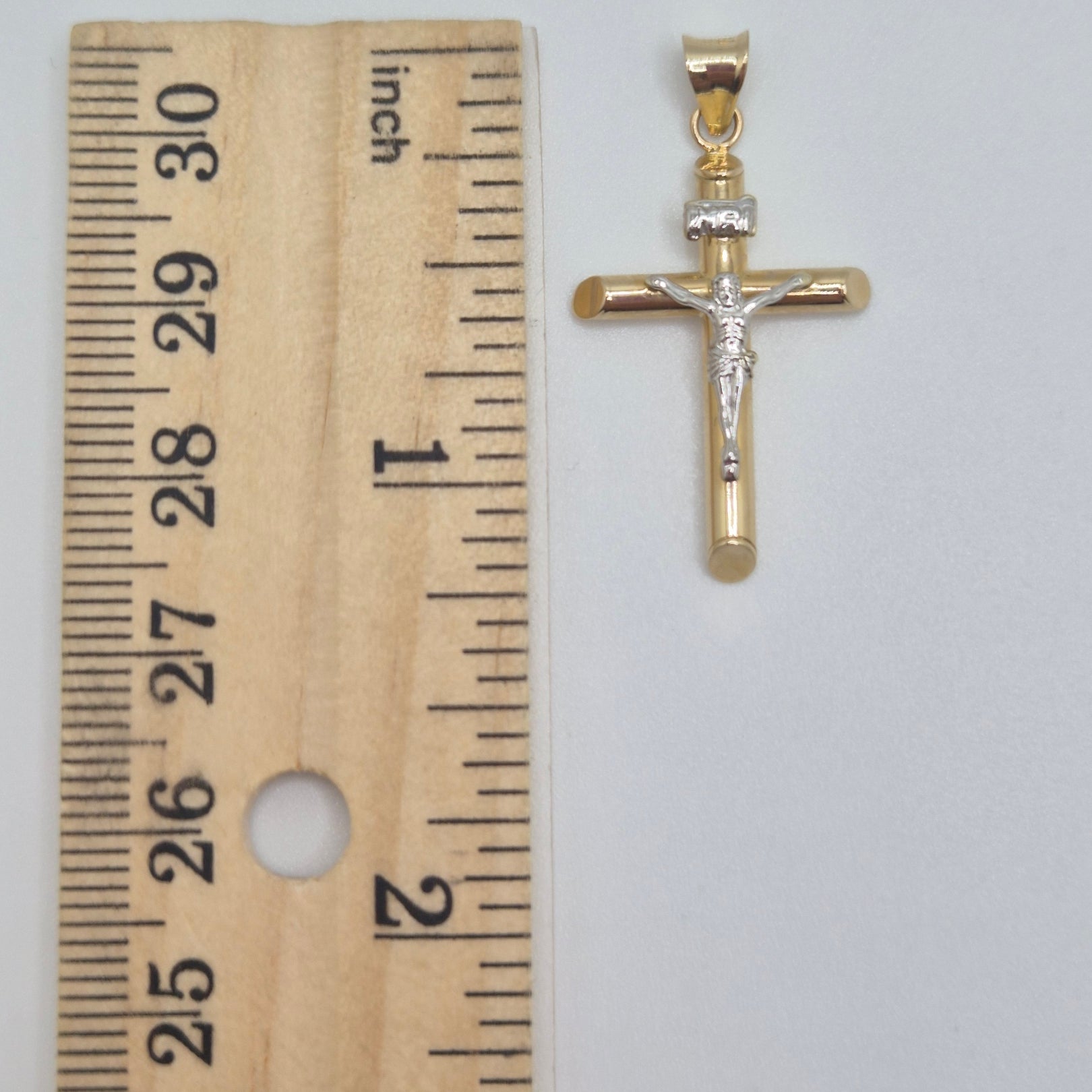 14k solid gold two tone crucifix pendant (pt4)