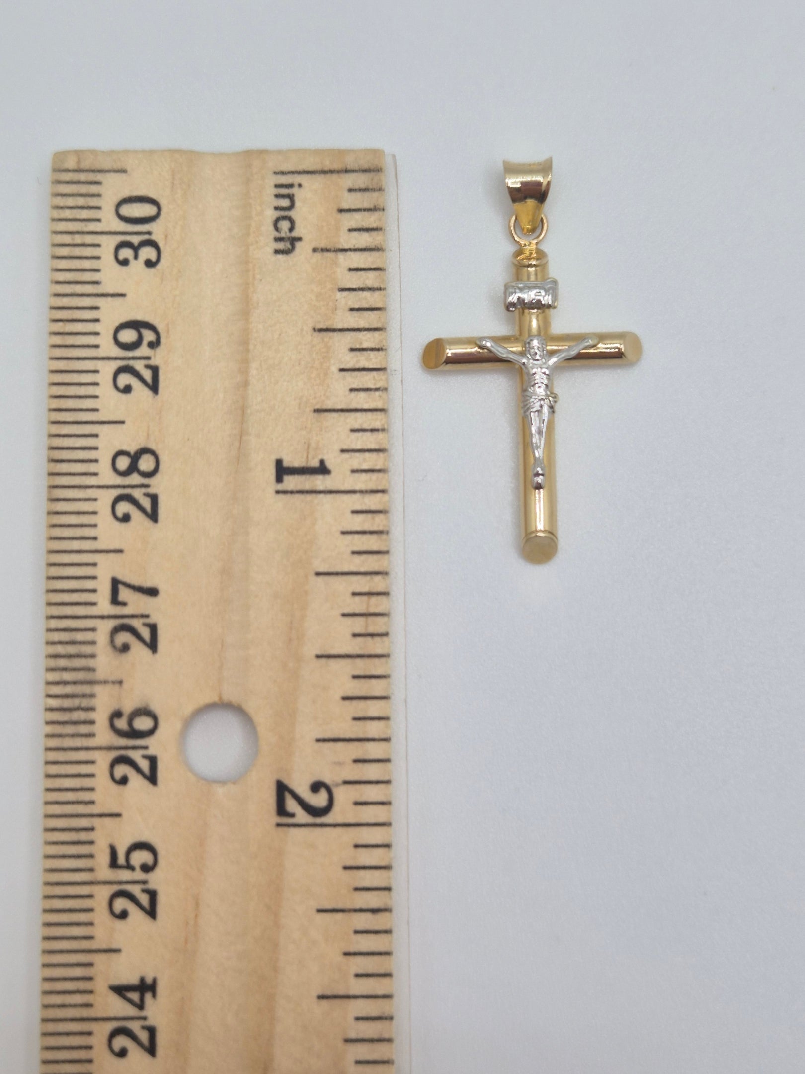 14k solid gold two tone crucifix pendant (pt4)
