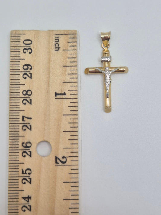 14k solid gold two tone crucifix pendant (pt4)