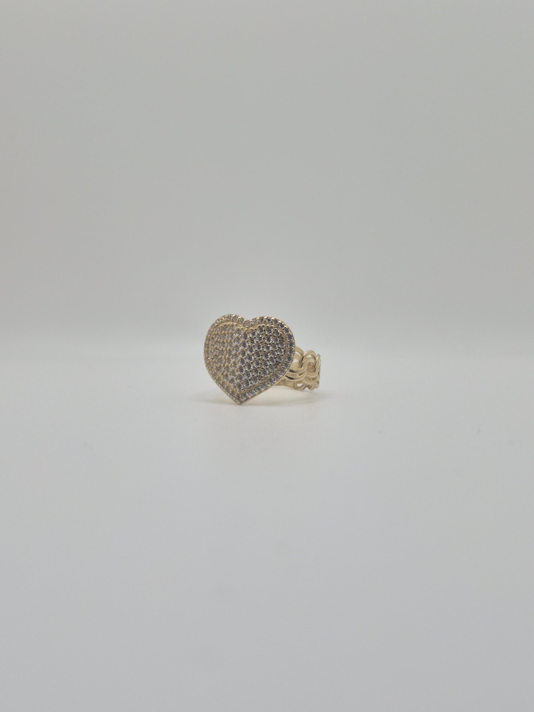 14K Golden Amor Chino Heart CZ Ring