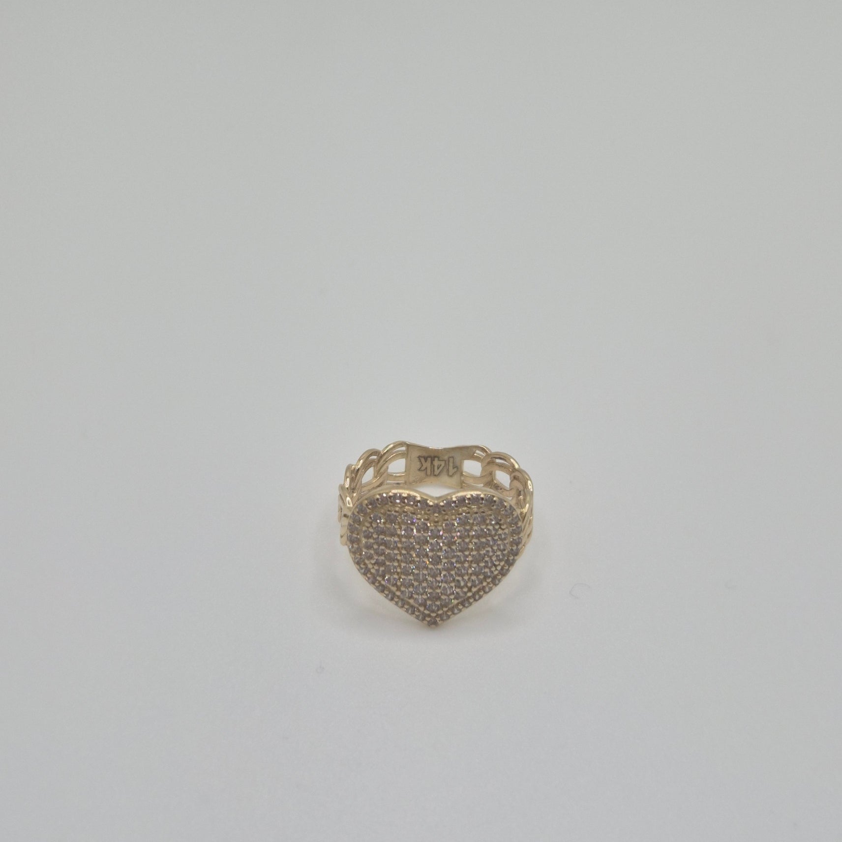 14K Golden Amor Chino Heart CZ Ring