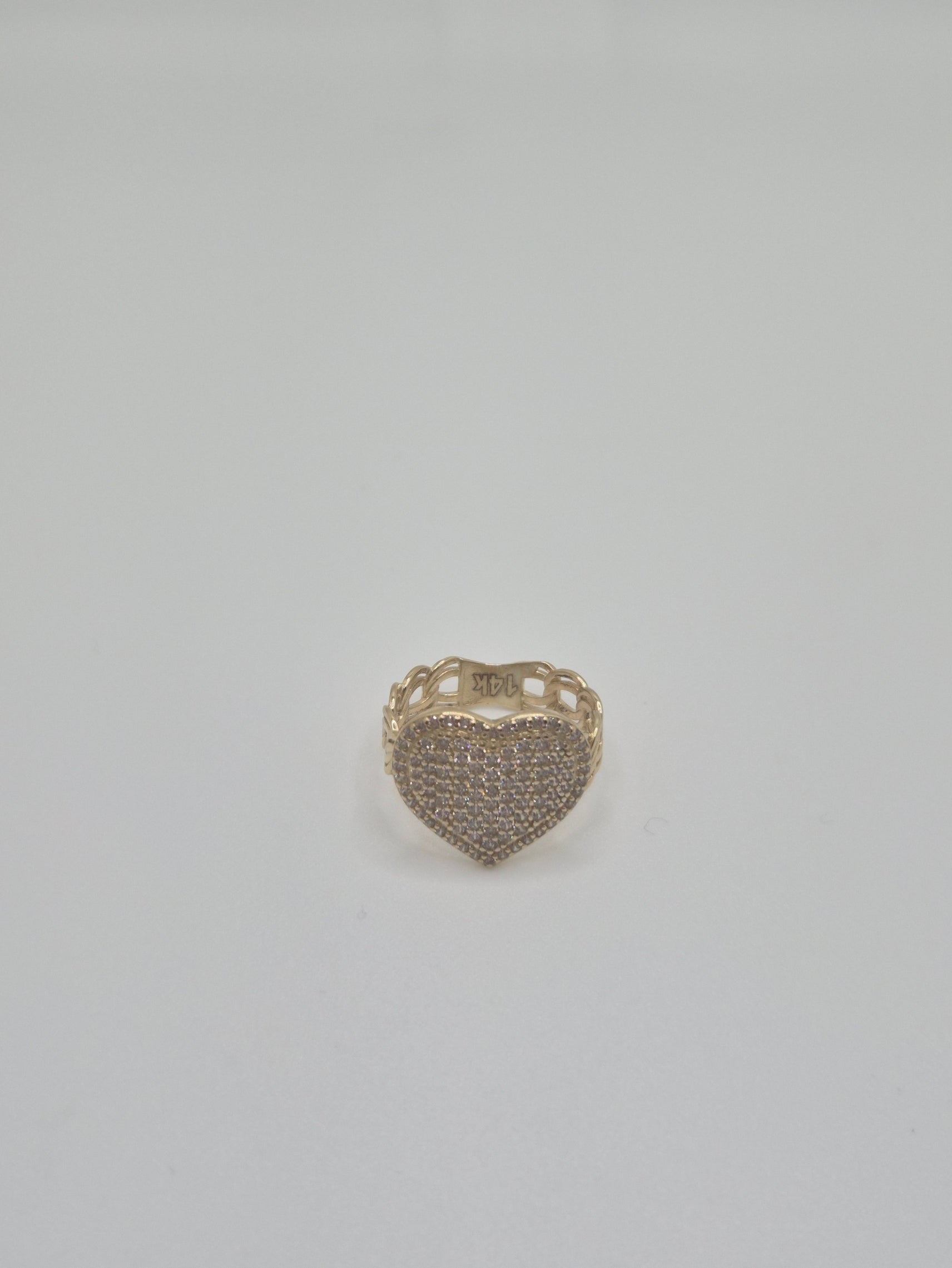 14K Golden Amor Chino Heart CZ Ring