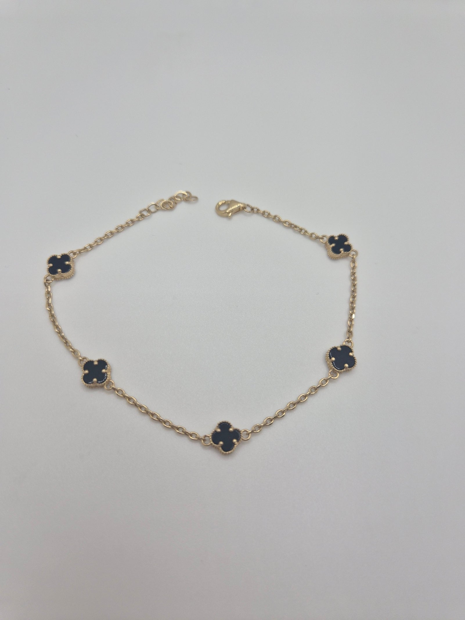 14K Gold Black Clover Bracelet (7.5” + 1” Extension)