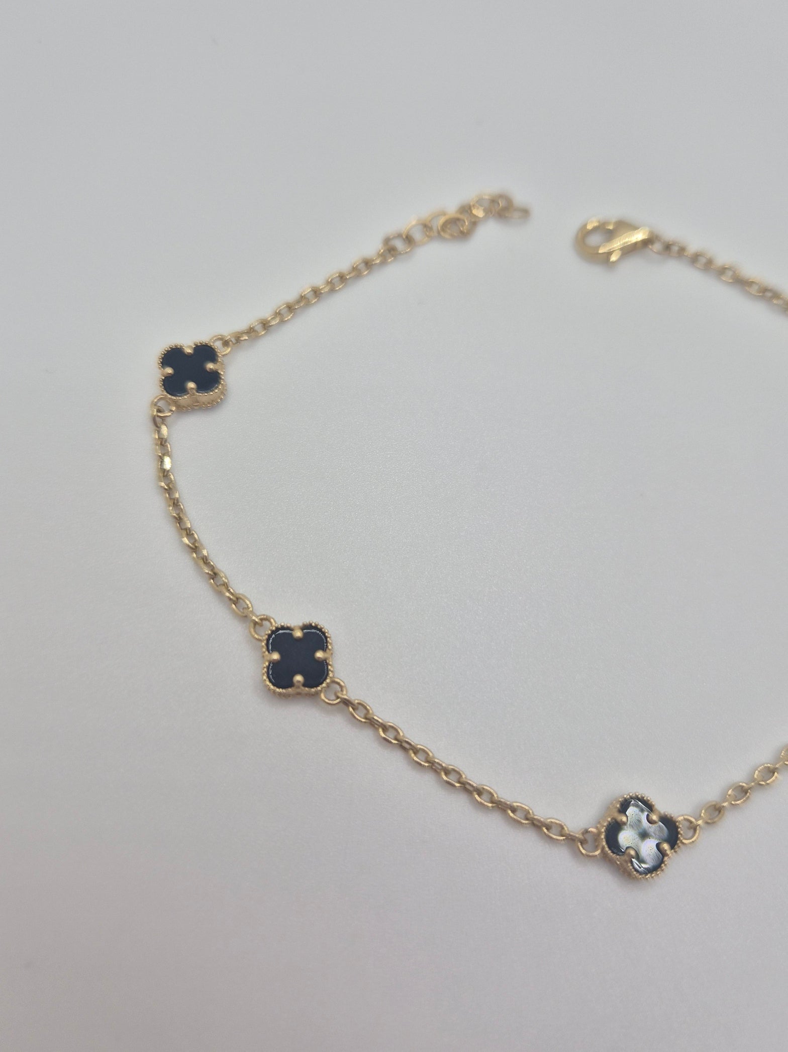 14K Gold Black Clover Bracelet (7.5” + 1” Extension)