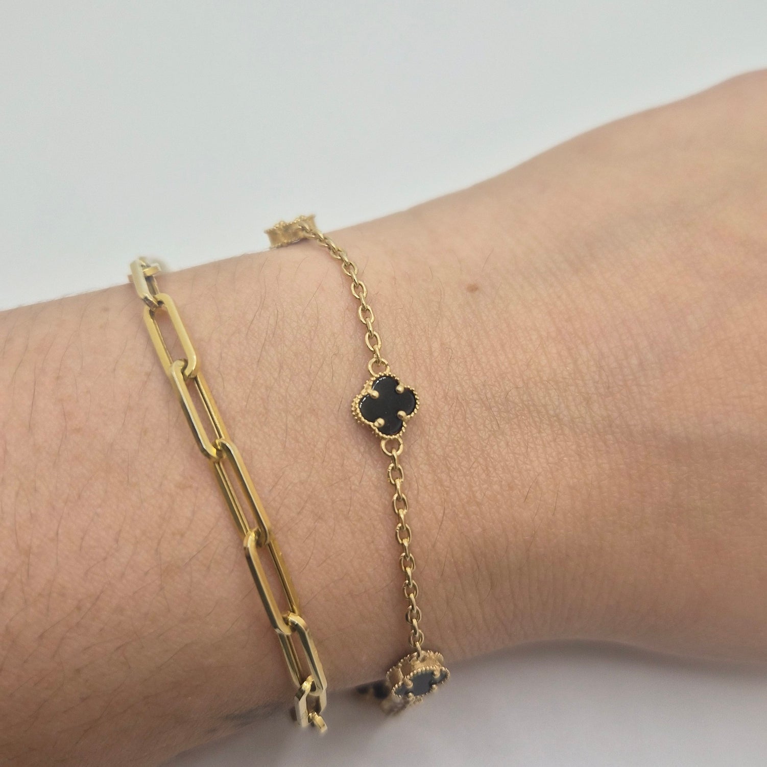14K Gold Black Clover Bracelet (7.5” + 1” Extension)