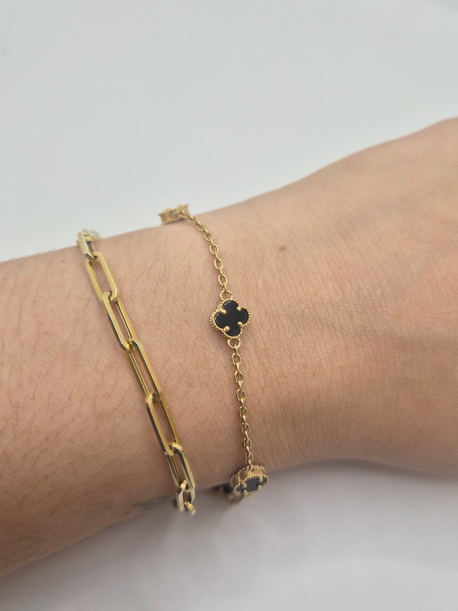 14K Gold Black Clover Bracelet (7.5” + 1” Extension)