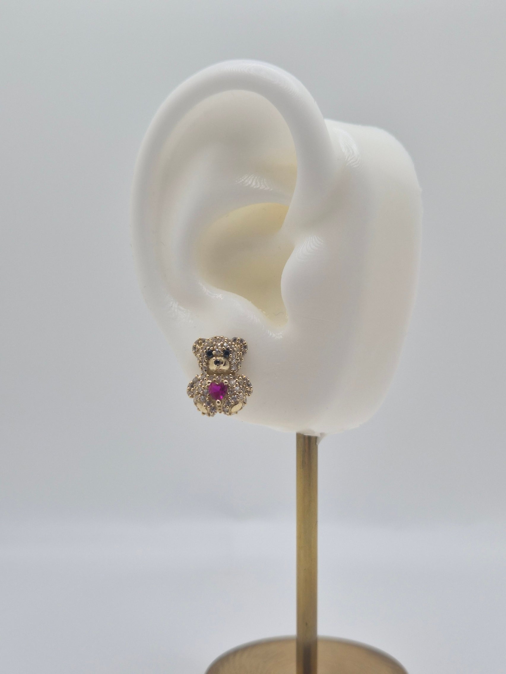 14K Gold Teddy Bear CZ Earrings