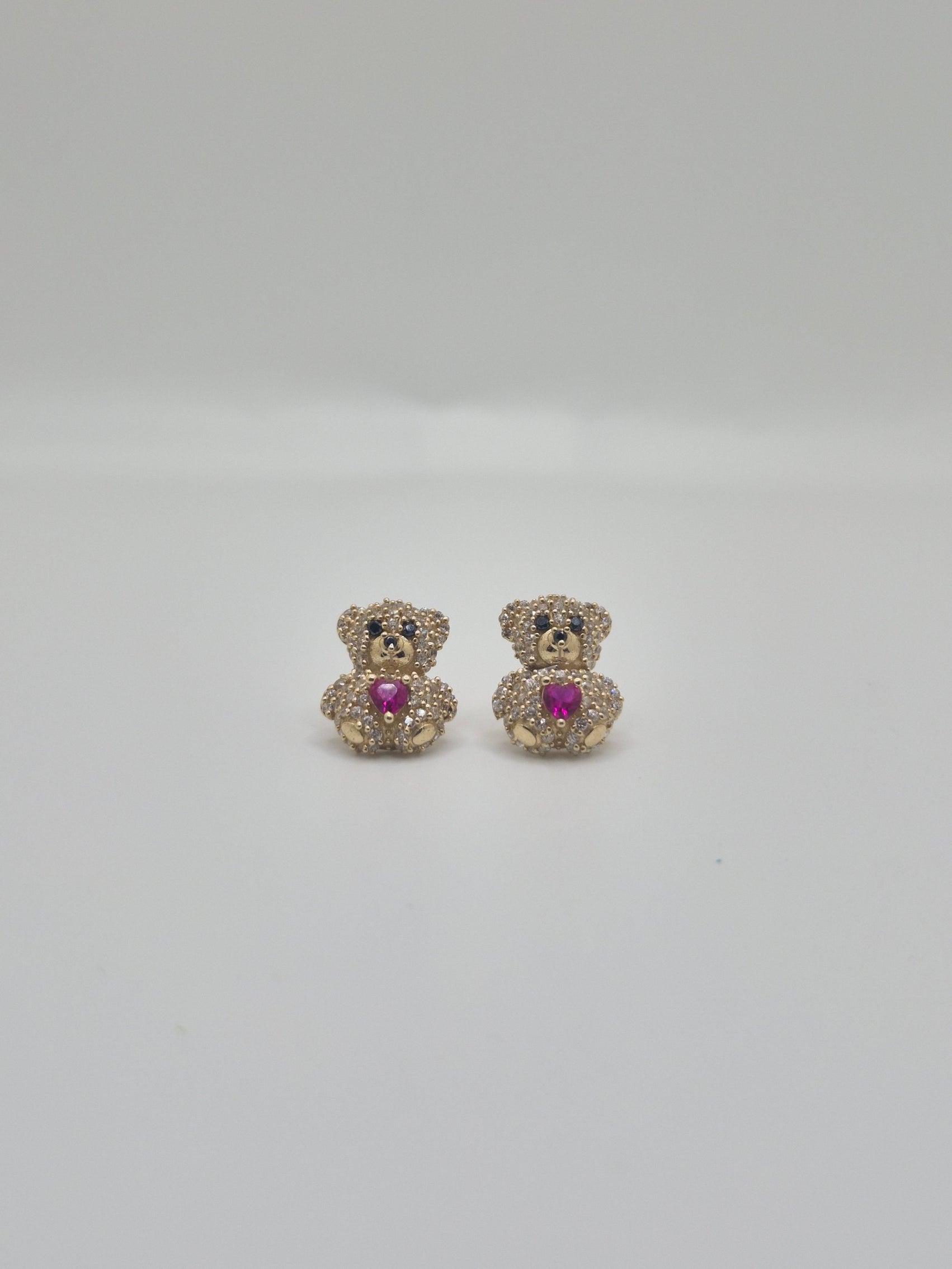 14K Gold Teddy Bear CZ Earrings