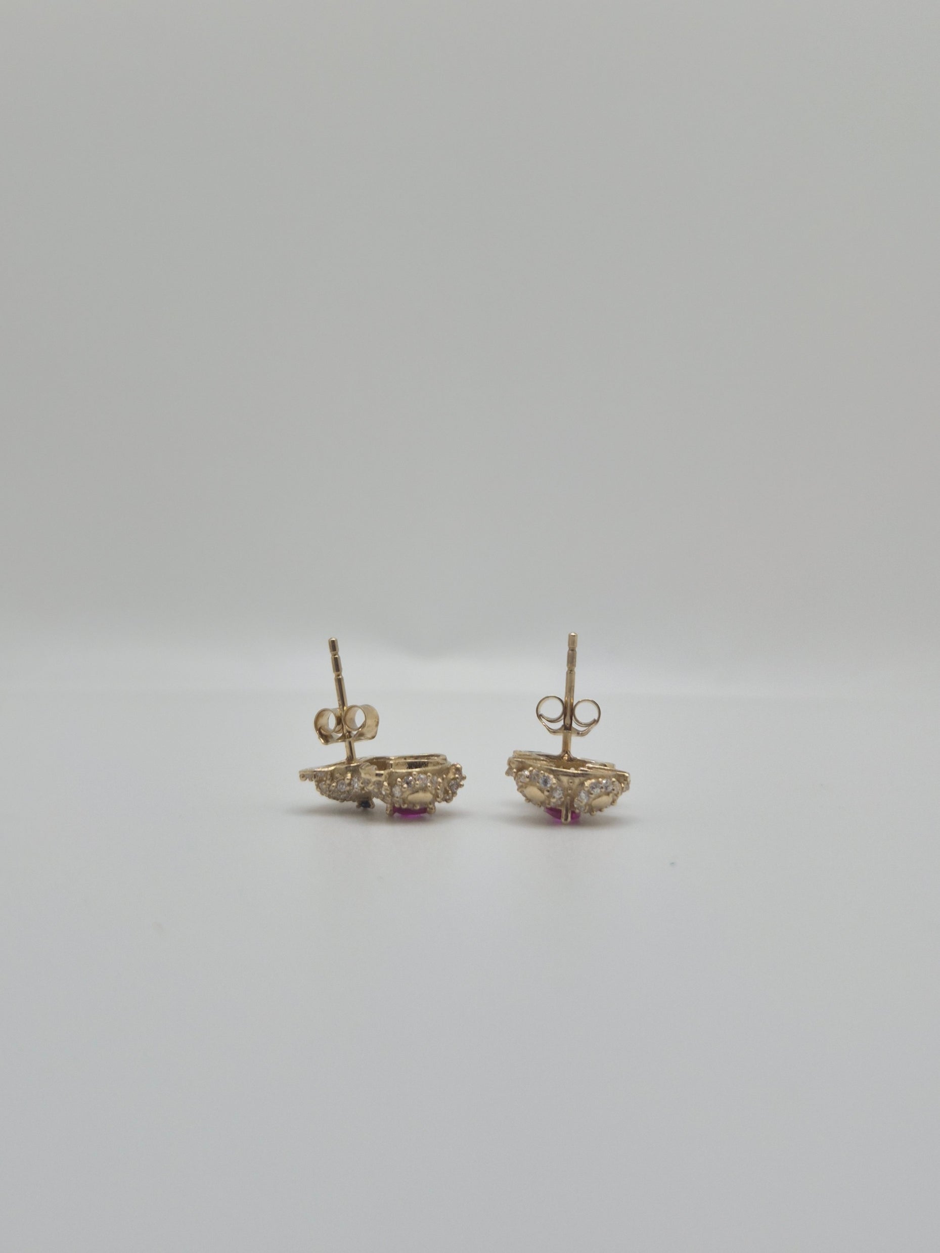 14K Gold Teddy Bear CZ Earrings