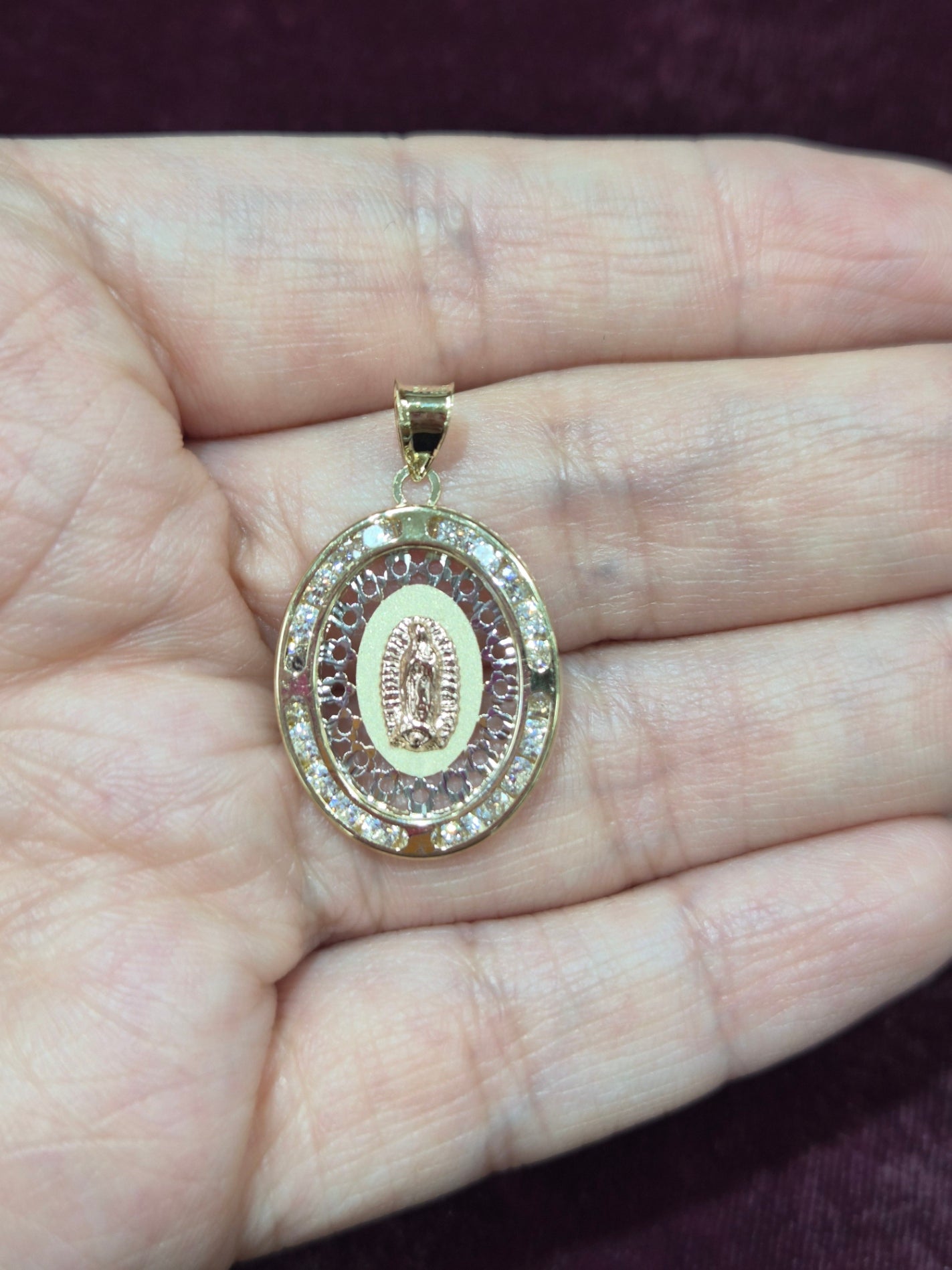 14K 3C Guadalupe CZ Pendant – La Virgencita Brillito