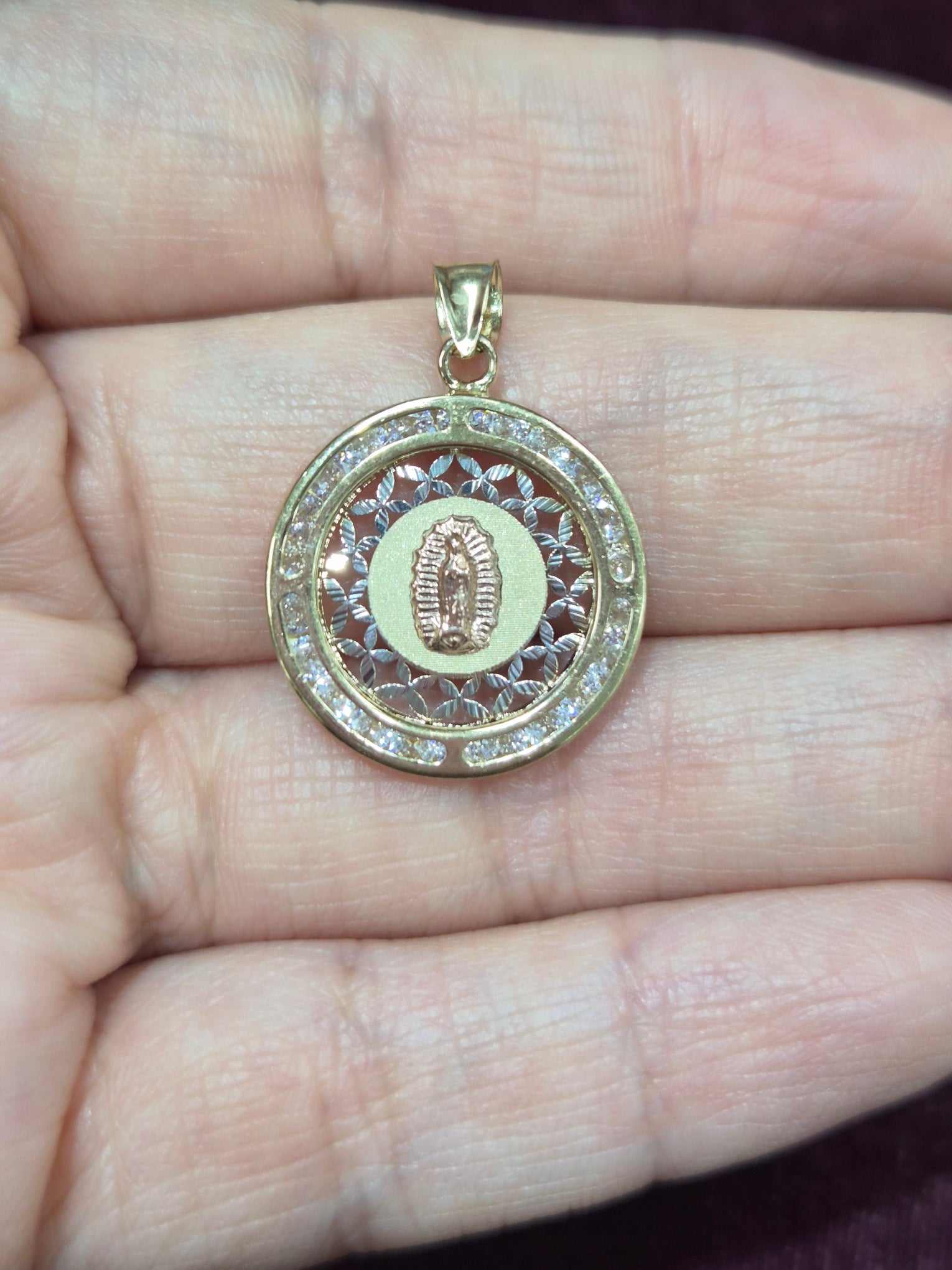 14K Tri-Color Guadalupe Heart Medal Pendant (Copy)