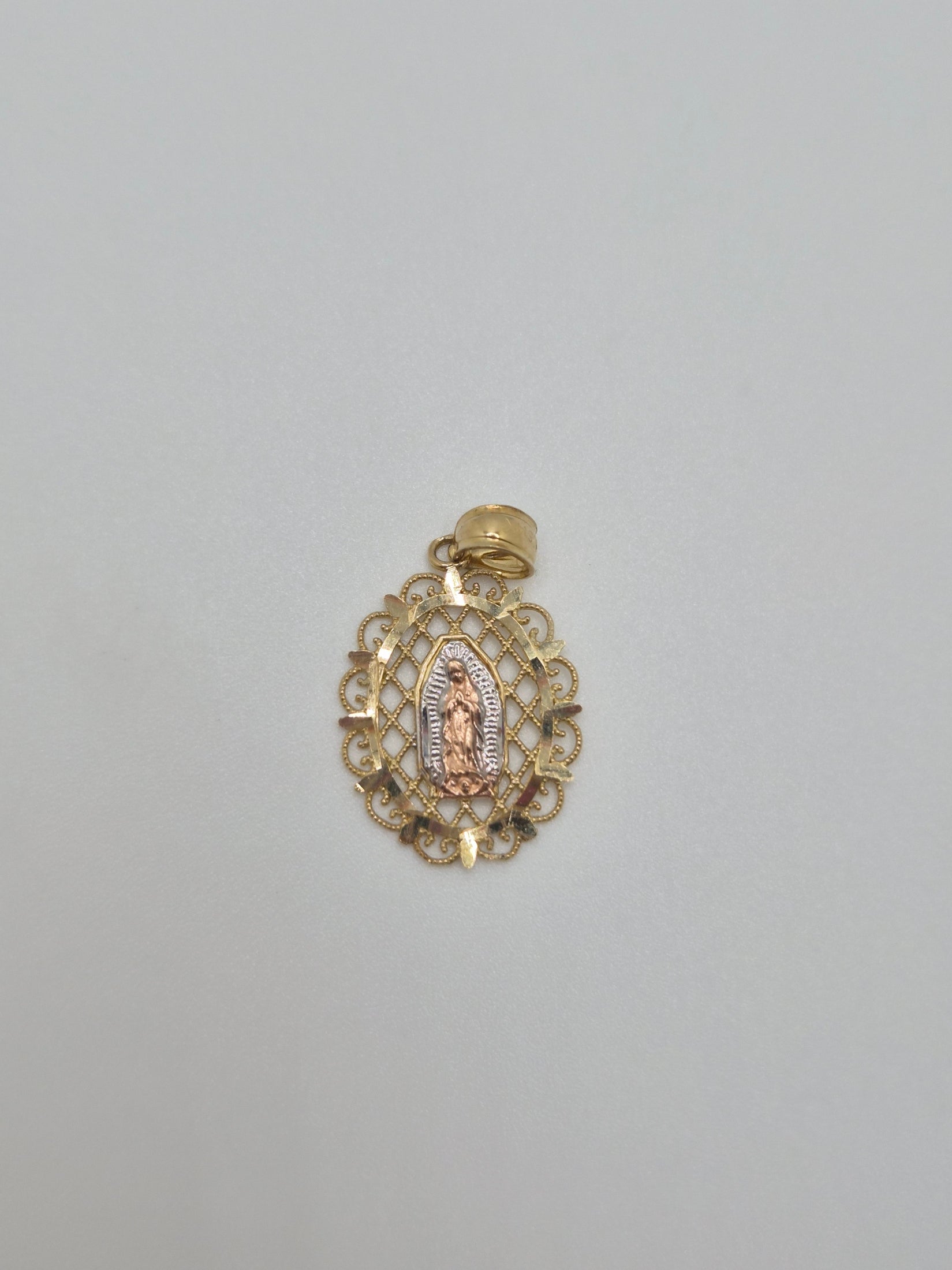 14K Gold Virgencita Oval Pendant