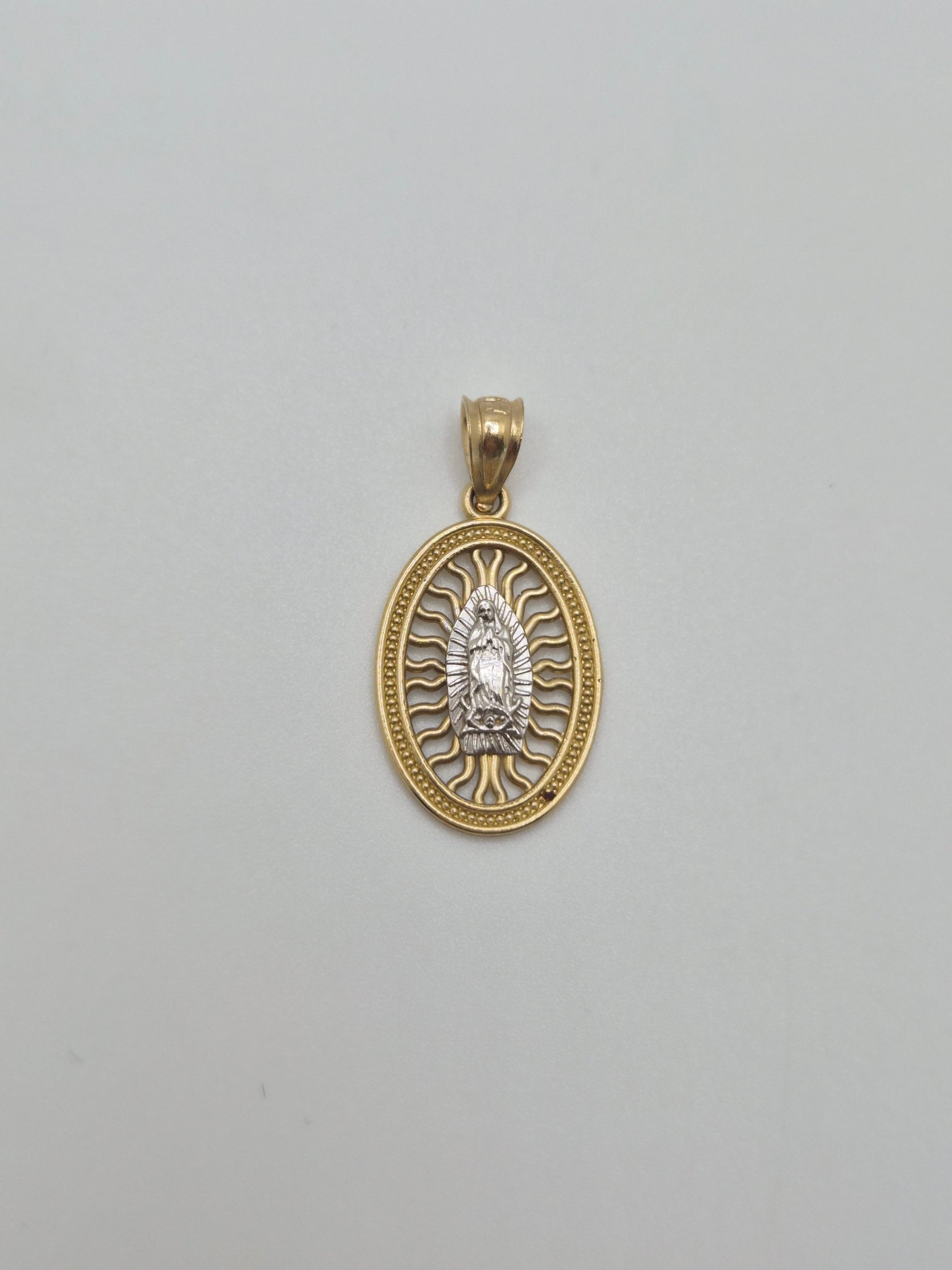 14K Gold Two-Tone Virgencita Oval Pendant