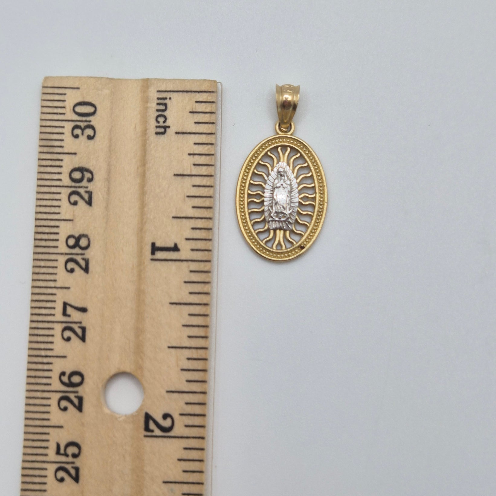 14K Gold Two-Tone Virgencita Oval Pendant