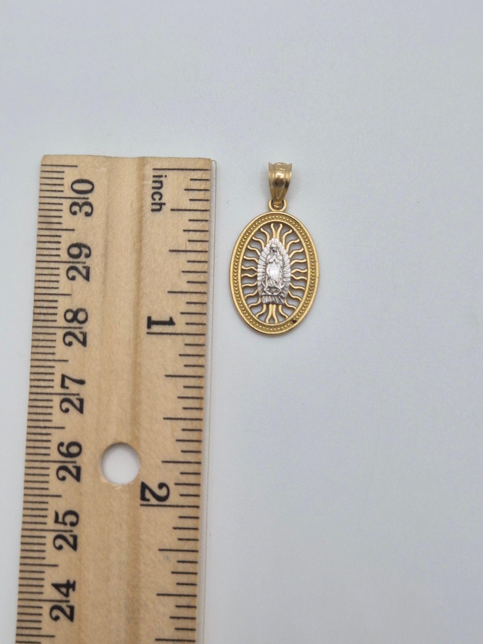 14K Gold Two-Tone Virgencita Oval Pendant