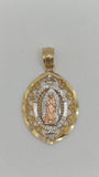 14K Gold Three Tone Virgencita Oval Cut-Out Pendant