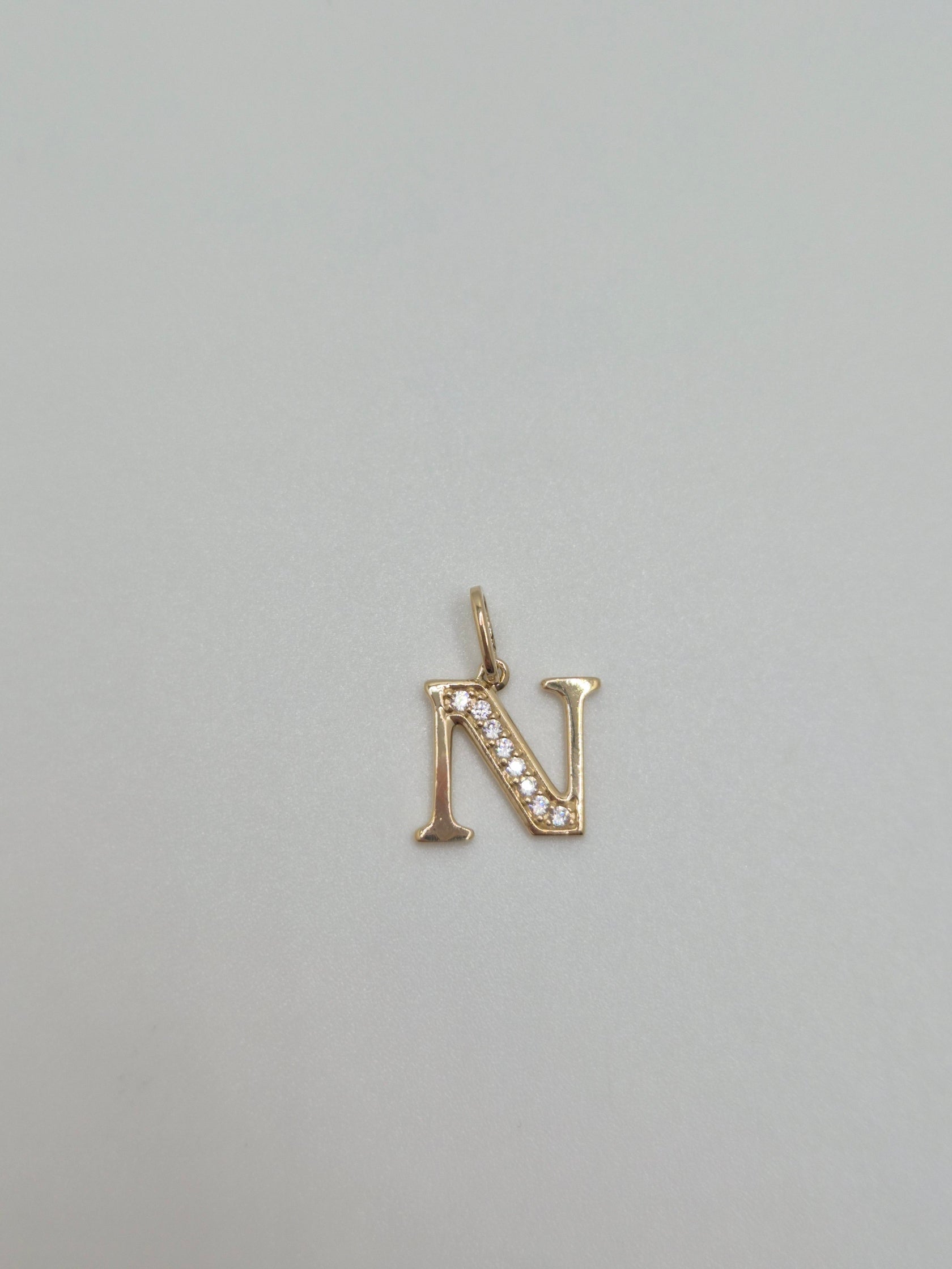 14K Gold Mini Initial CZ Pendant