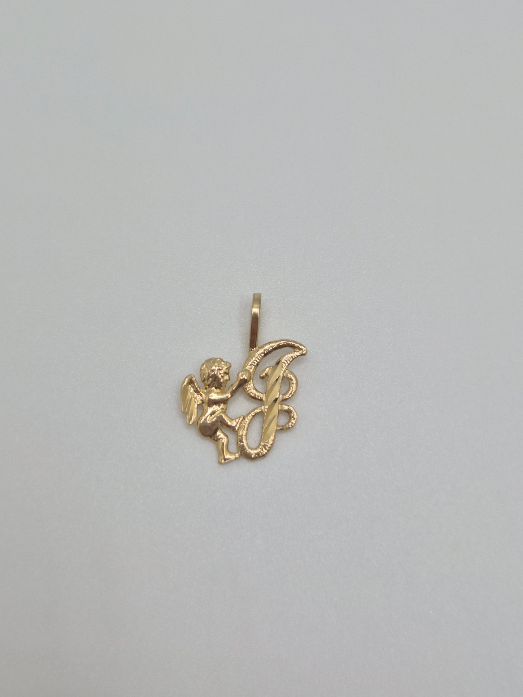 14K Gold Cherub Initial Pendant
