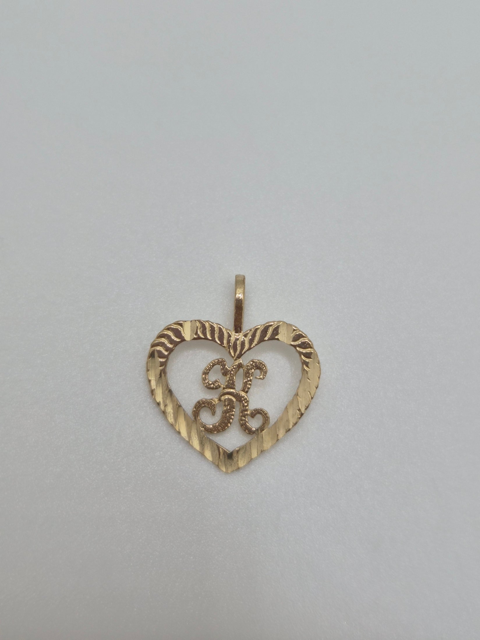 14K Gold Diamond-Cut Heart Initial Pendant