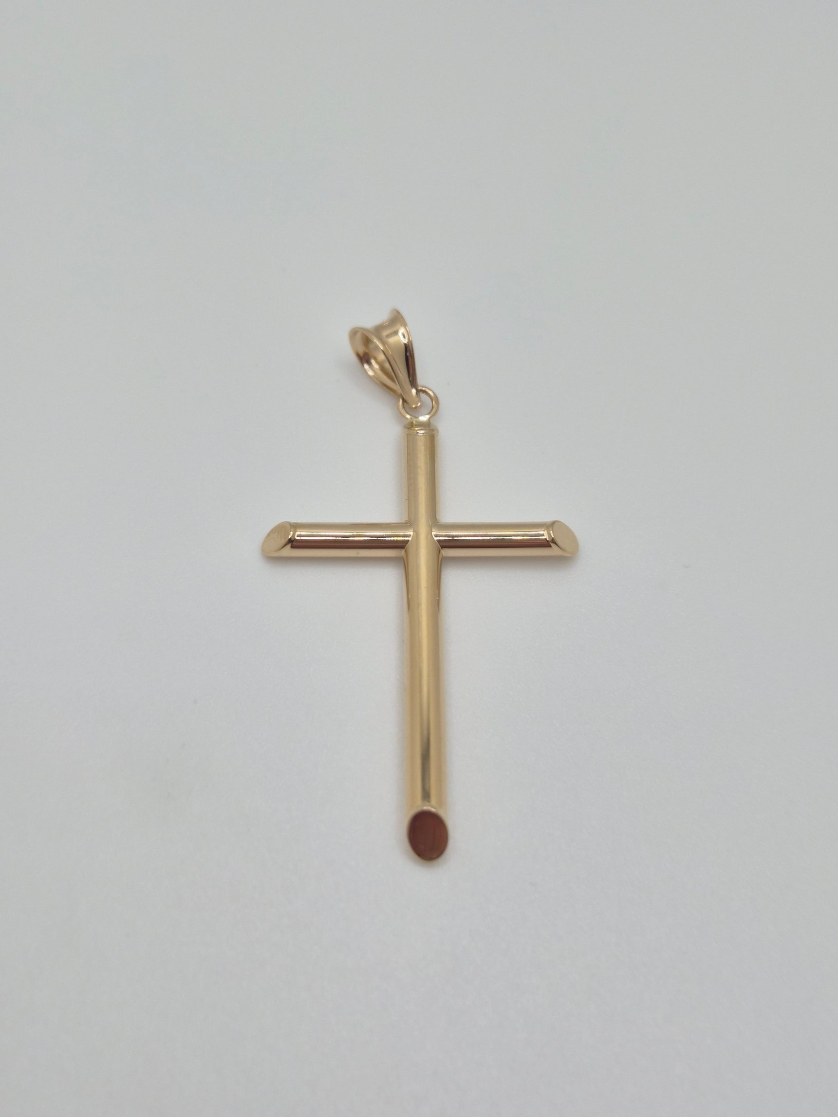 14K Gold Hollow Round Tube Cross Pendant