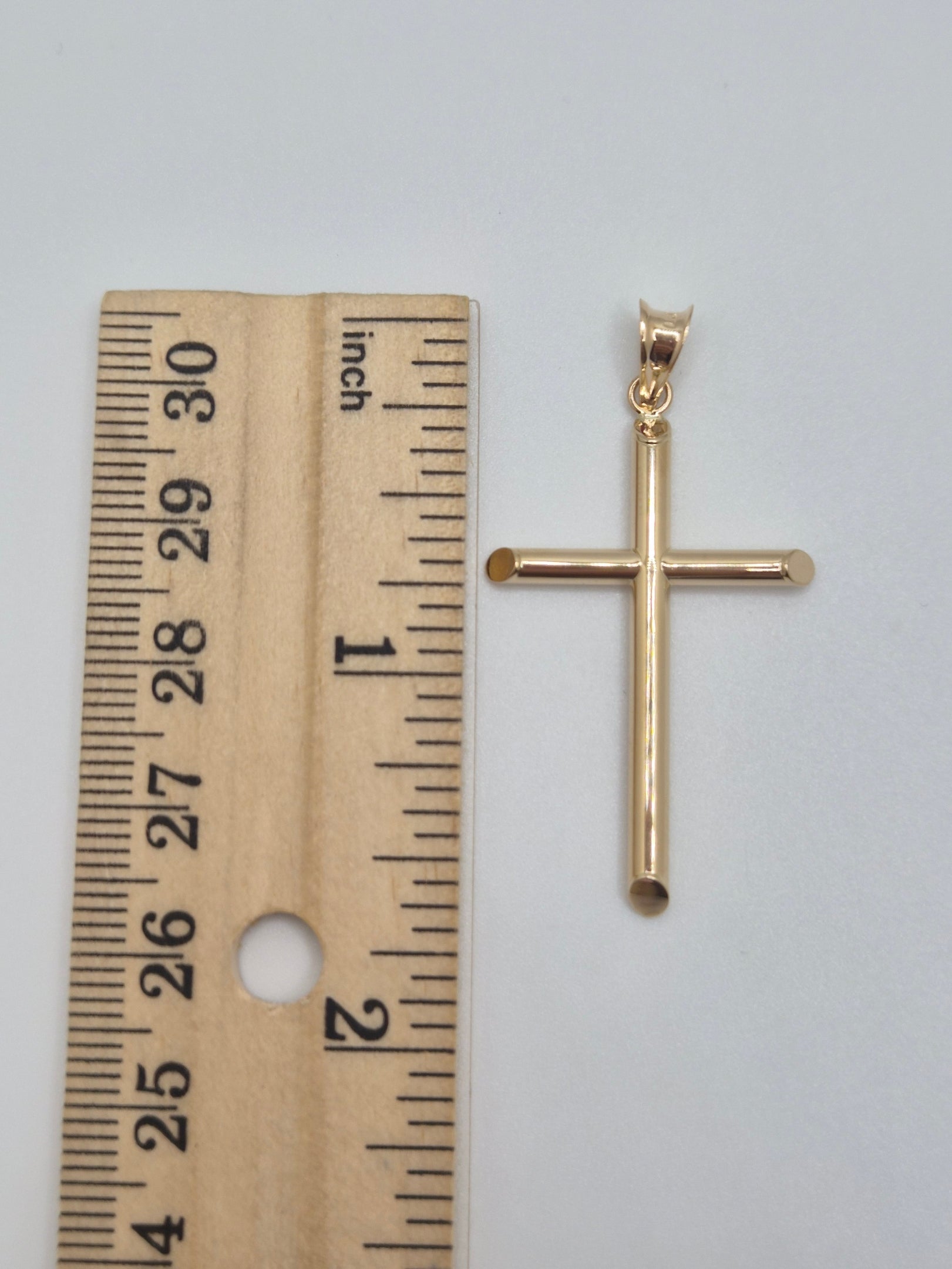 14K Gold Hollow Round Tube Cross Pendant