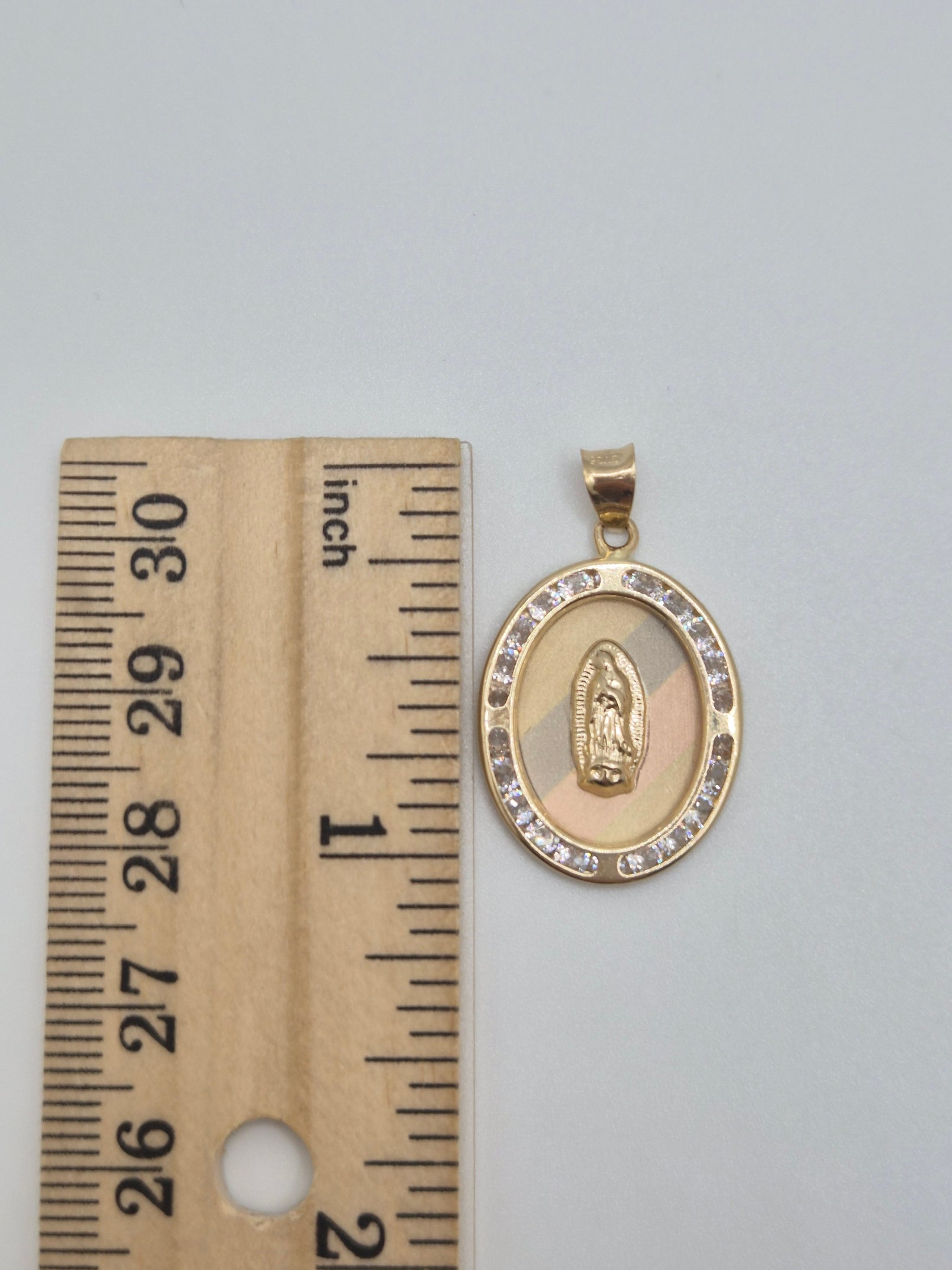 14K Tri-Color Virgencita CZ Oval Pendant