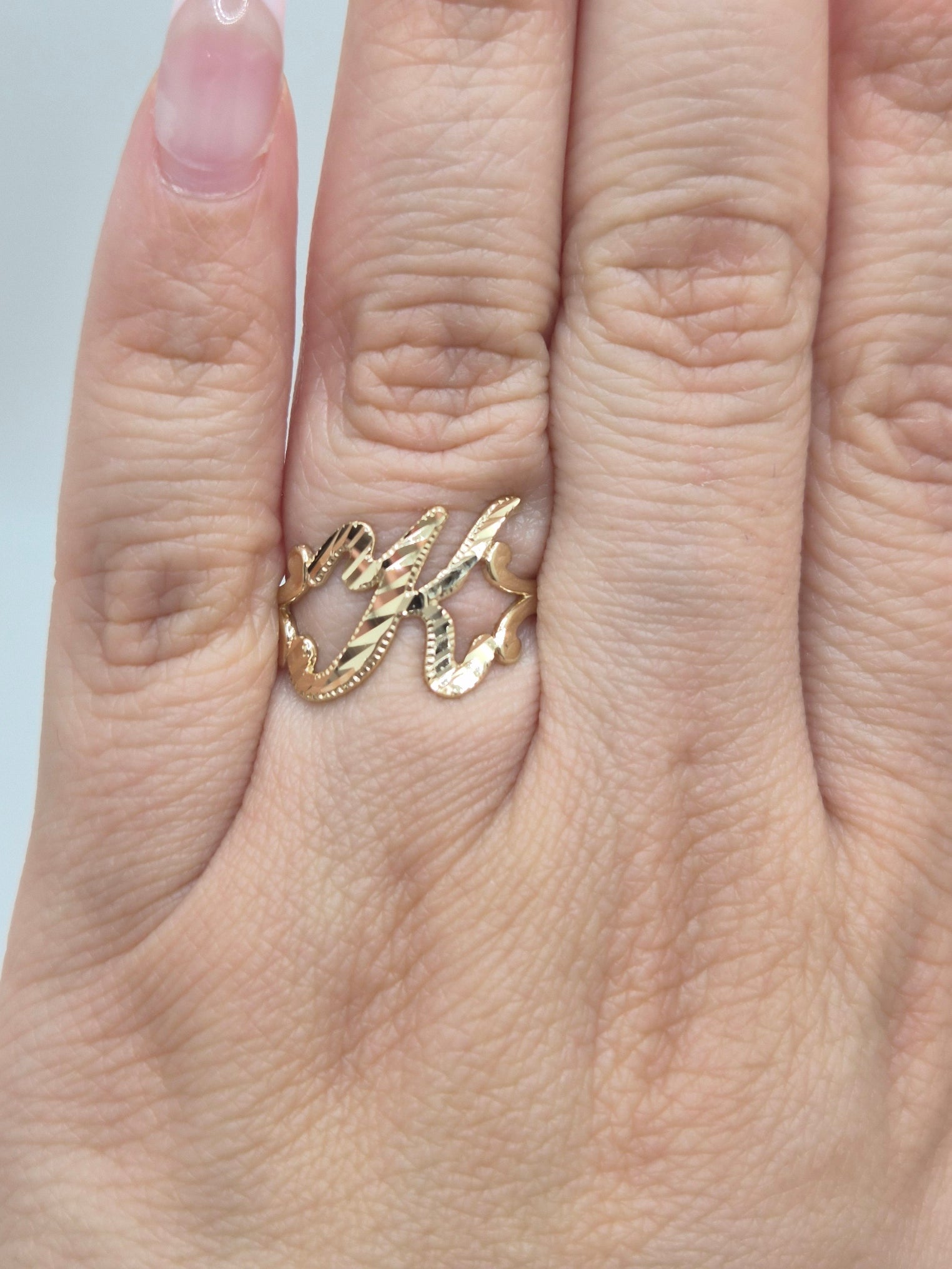 14k gold “k” cursive initial ring