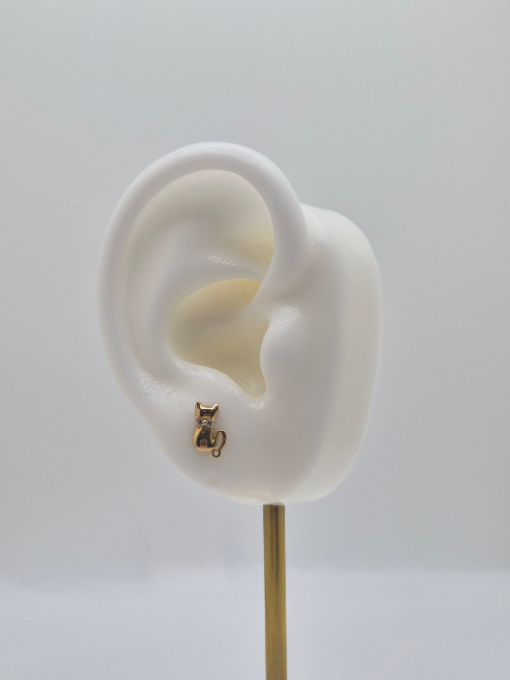 14K Gold Cat CZ Stud Earrings (Screw Back)