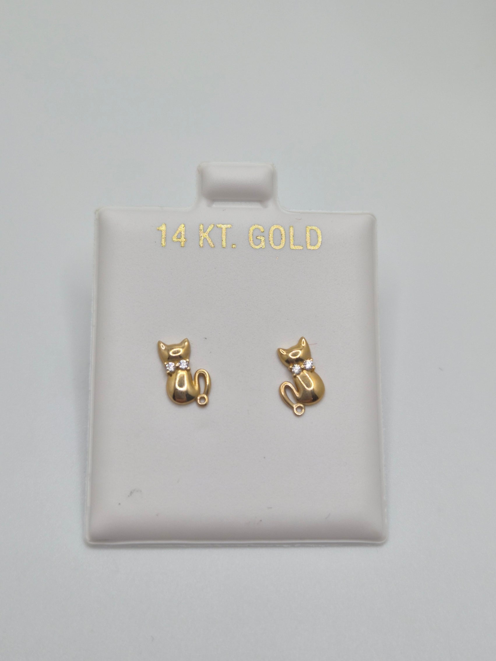 14K Gold Cat CZ Stud Earrings (Screw Back)