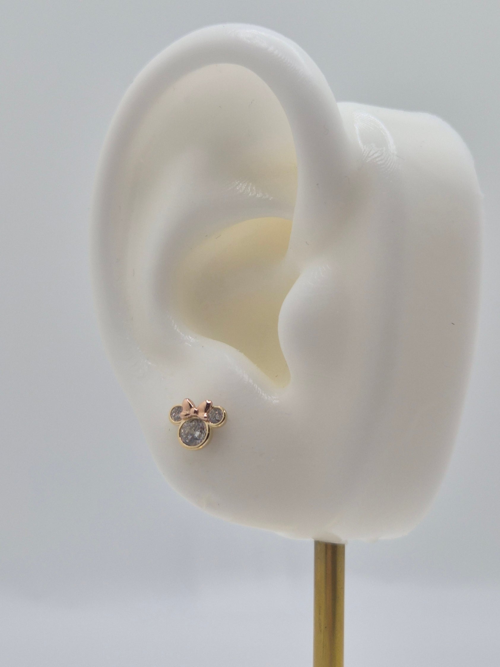 14K Two-Tone Mouse CZ Stud Earrings (Screw Back)