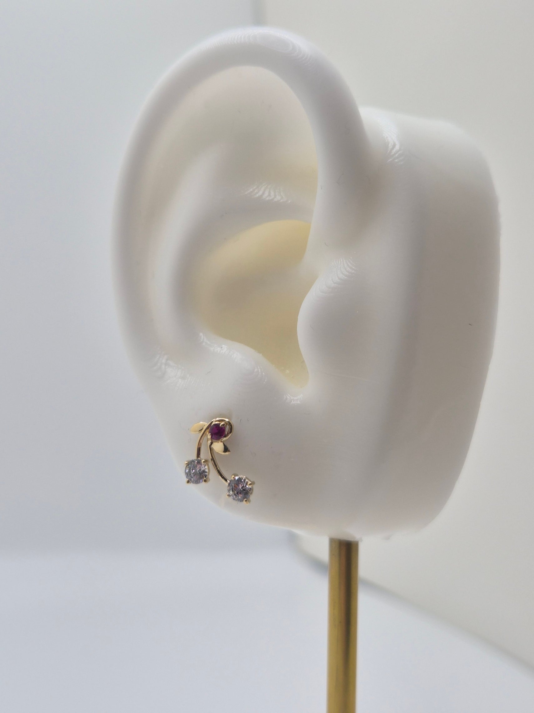 14K Gold Pink & CZ Floral Stud Earrings