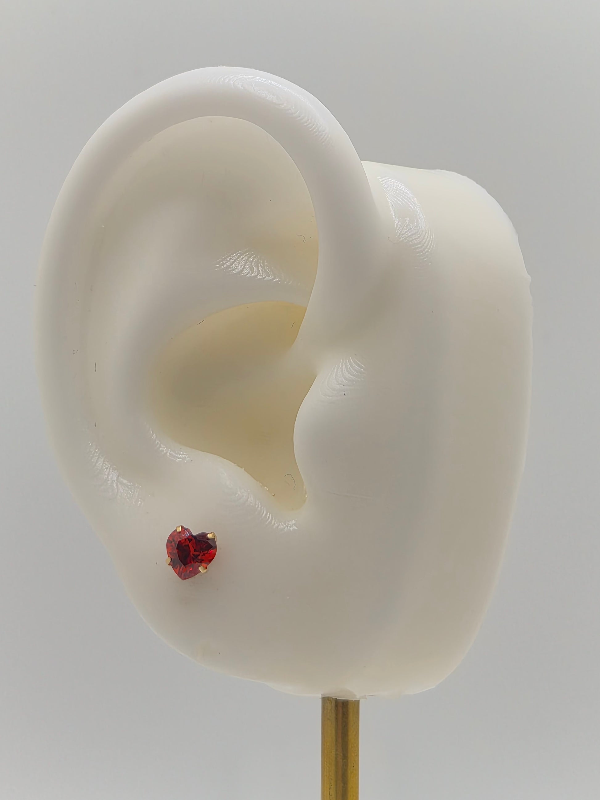 14K Gold 5mm Heart Birthstone Stud Earrings — January (Garnet CZ)