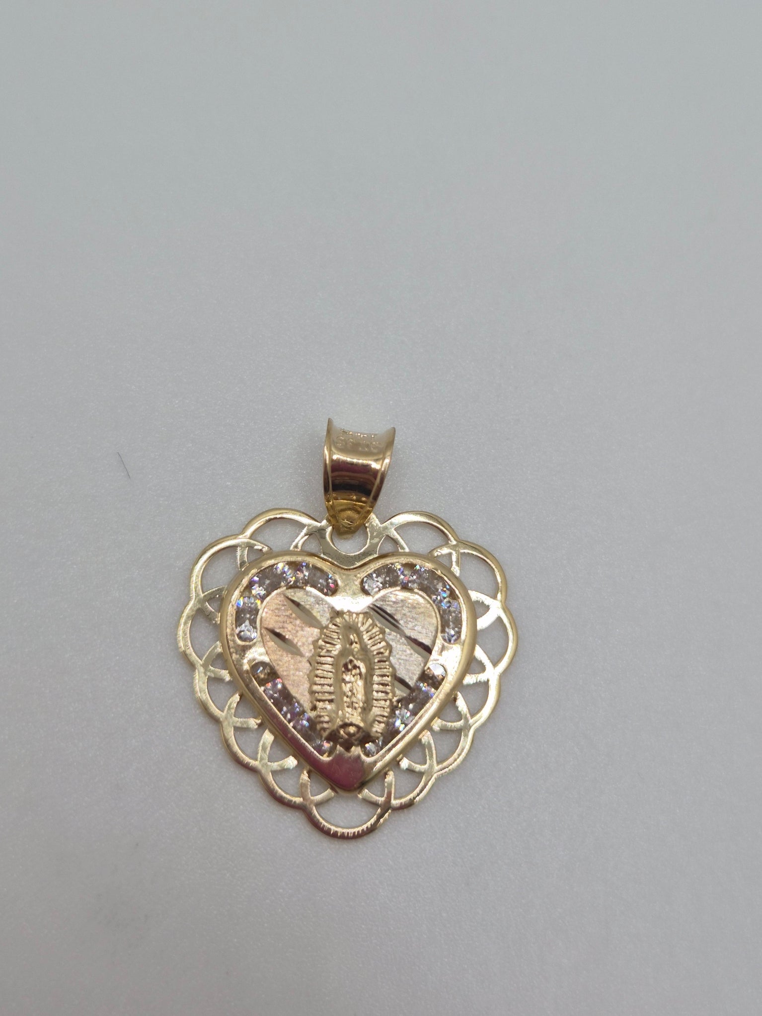 14K Tri-Color Guadalupe Heart Medal Pendant