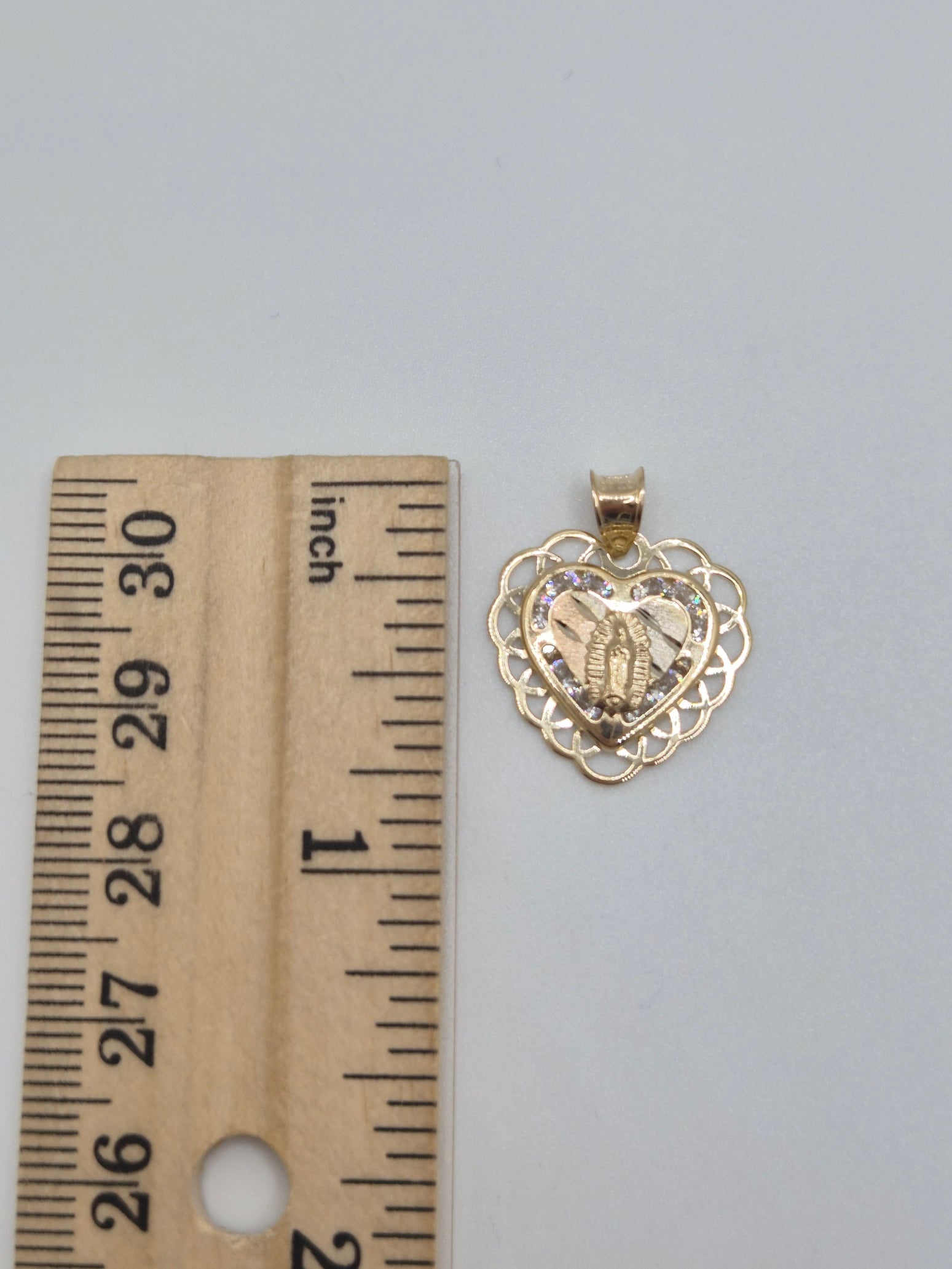 14K Tri-Color Guadalupe Heart Medal Pendant