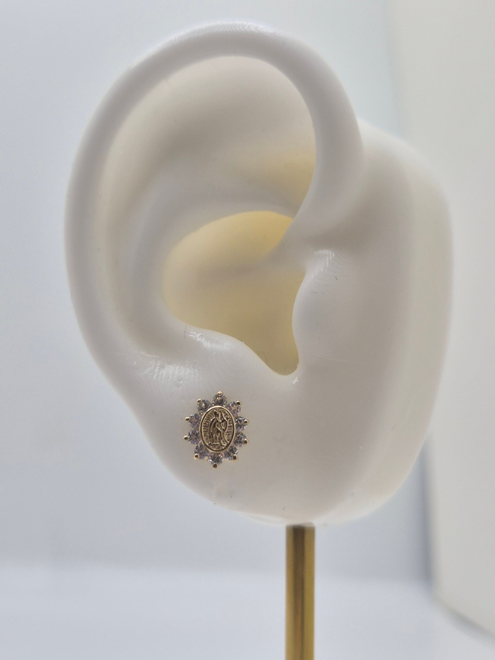 14K Guadalupe CZ Halo Stud Earrings