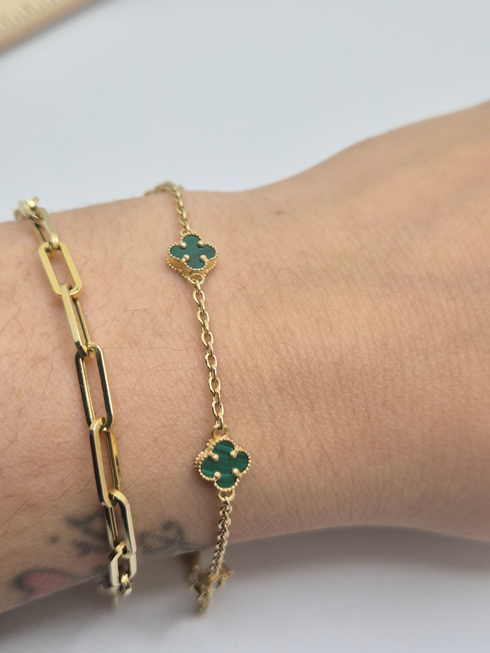 Mini Green Clover Luck Bracelet 14K Gold