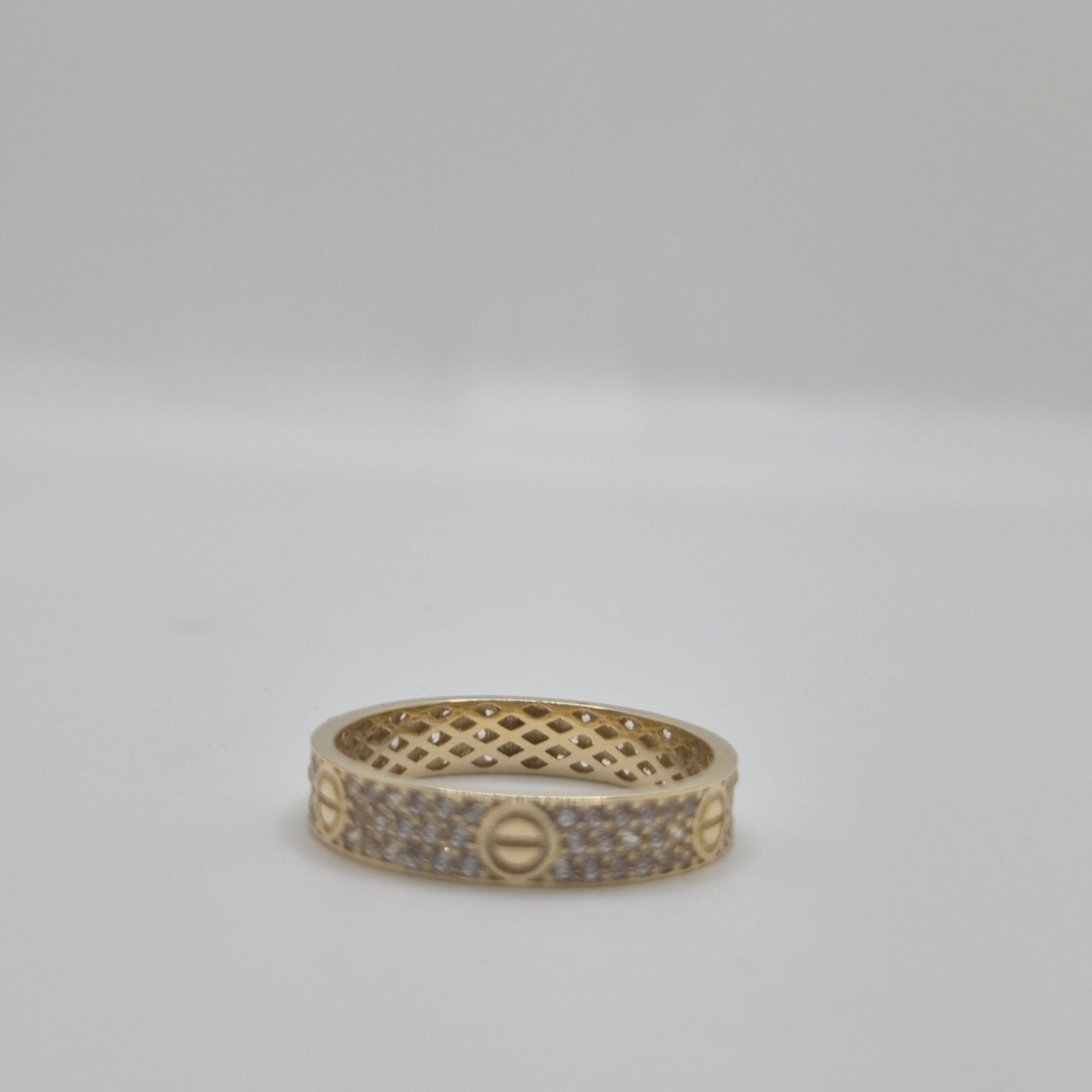 14K Gold CZ Slim Love Band Ring