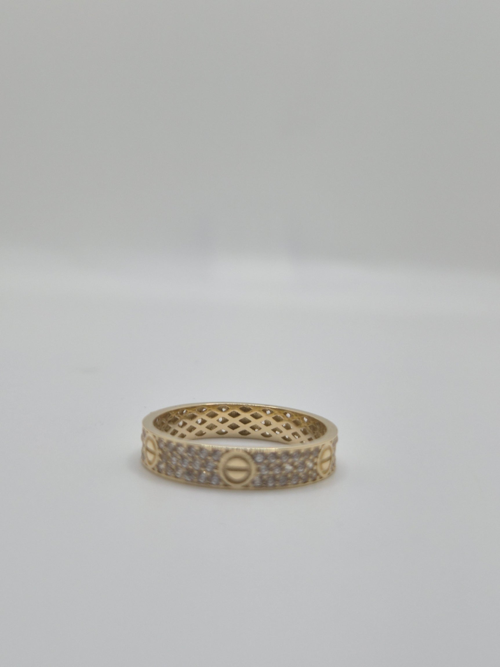 14K Gold CZ Slim Love Band Ring