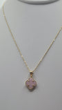 14K Gold Singapore Chain with Baby Pink Clover Pendant