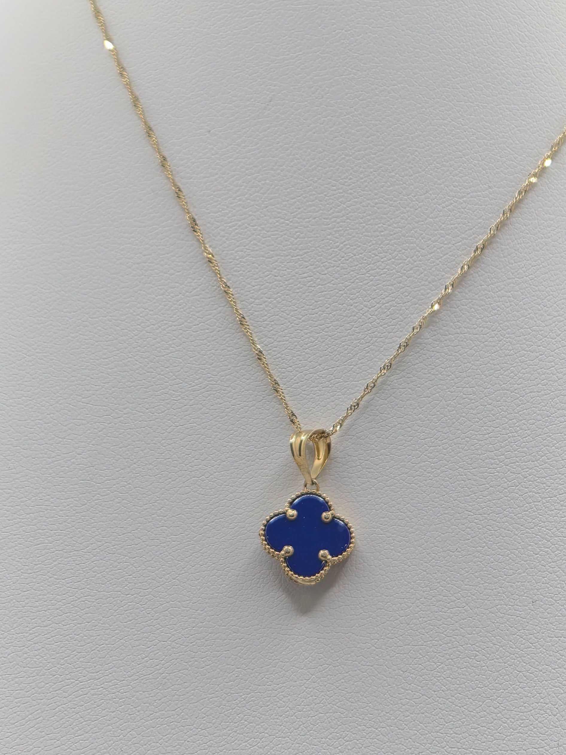 14K Gold Blue Clover Singapore Necklace Set