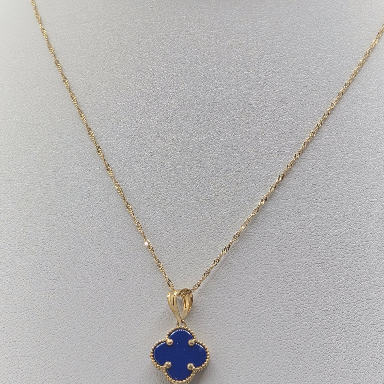 14K Gold Blue Clover Singapore Necklace Set