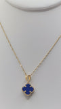 14K Gold Blue Clover Singapore Necklace Set