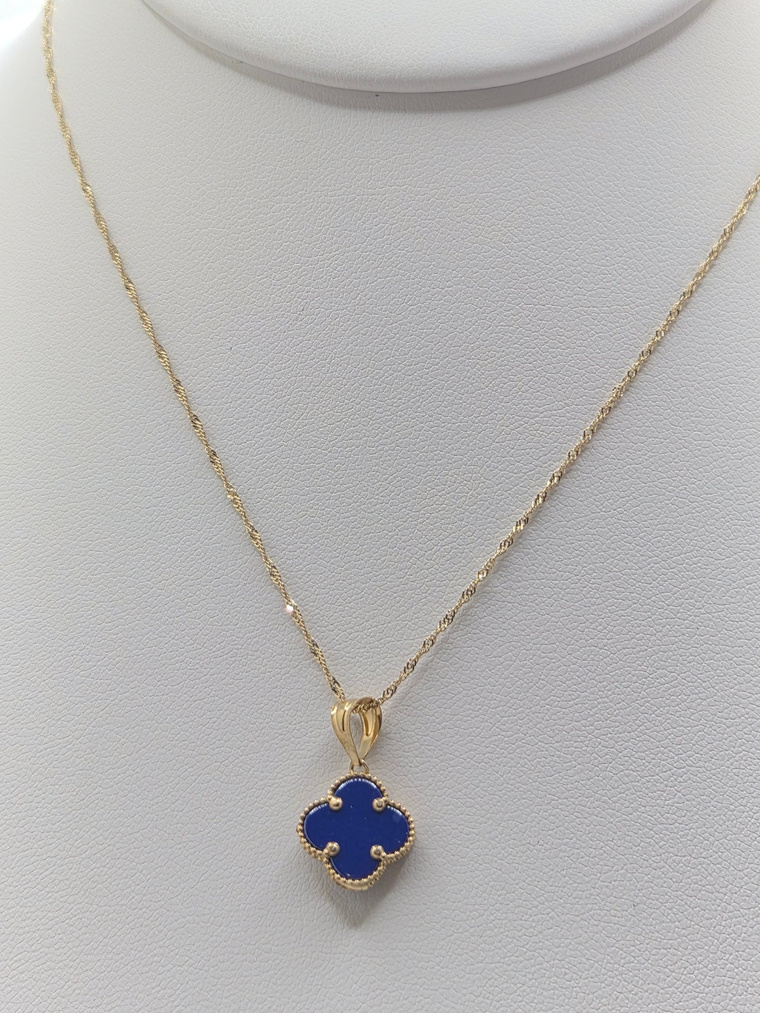 14K Gold Blue Clover Singapore Necklace Set
