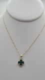 14K Gold Green Clover Singapore Necklace Set