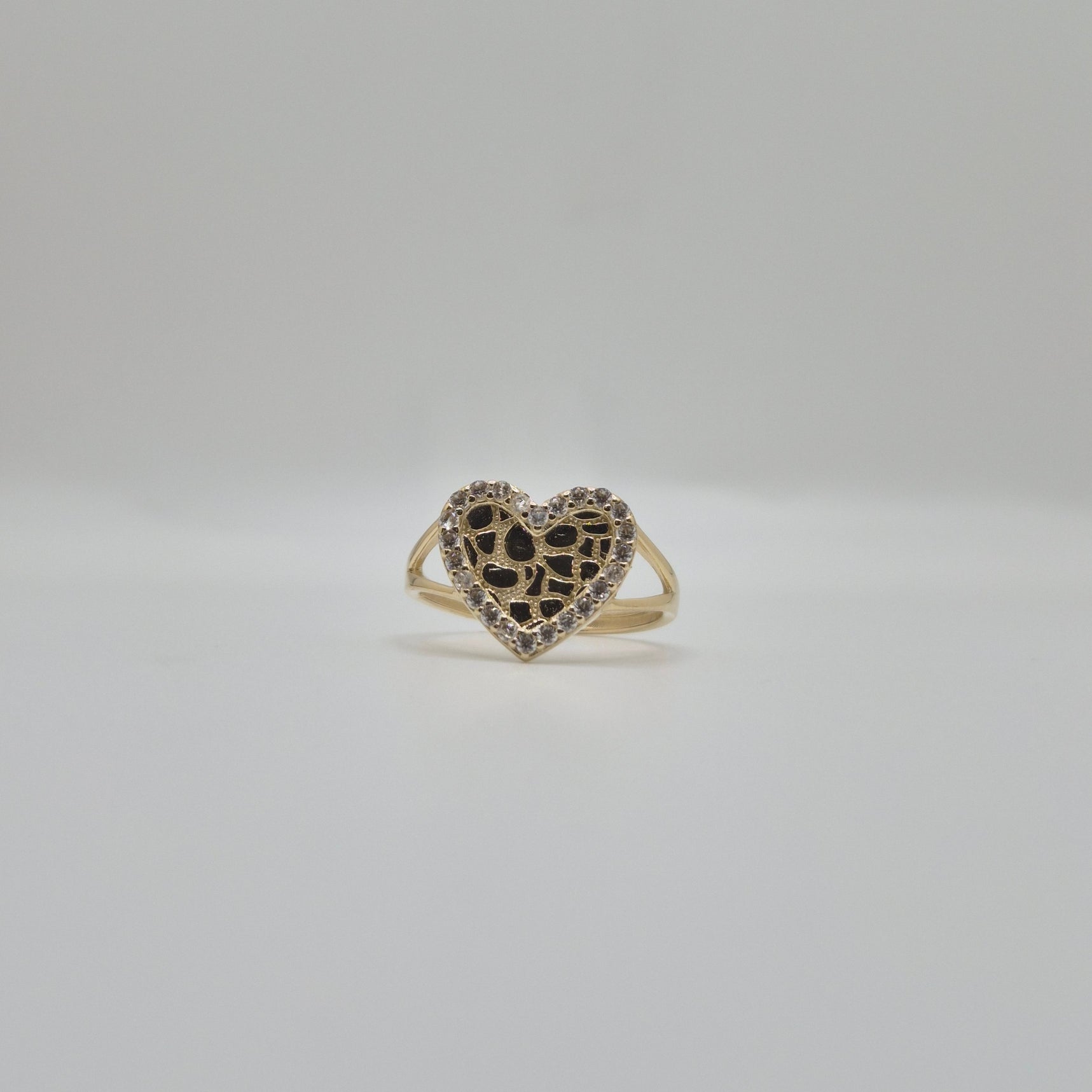 14K Nugget Heart CZ Ring