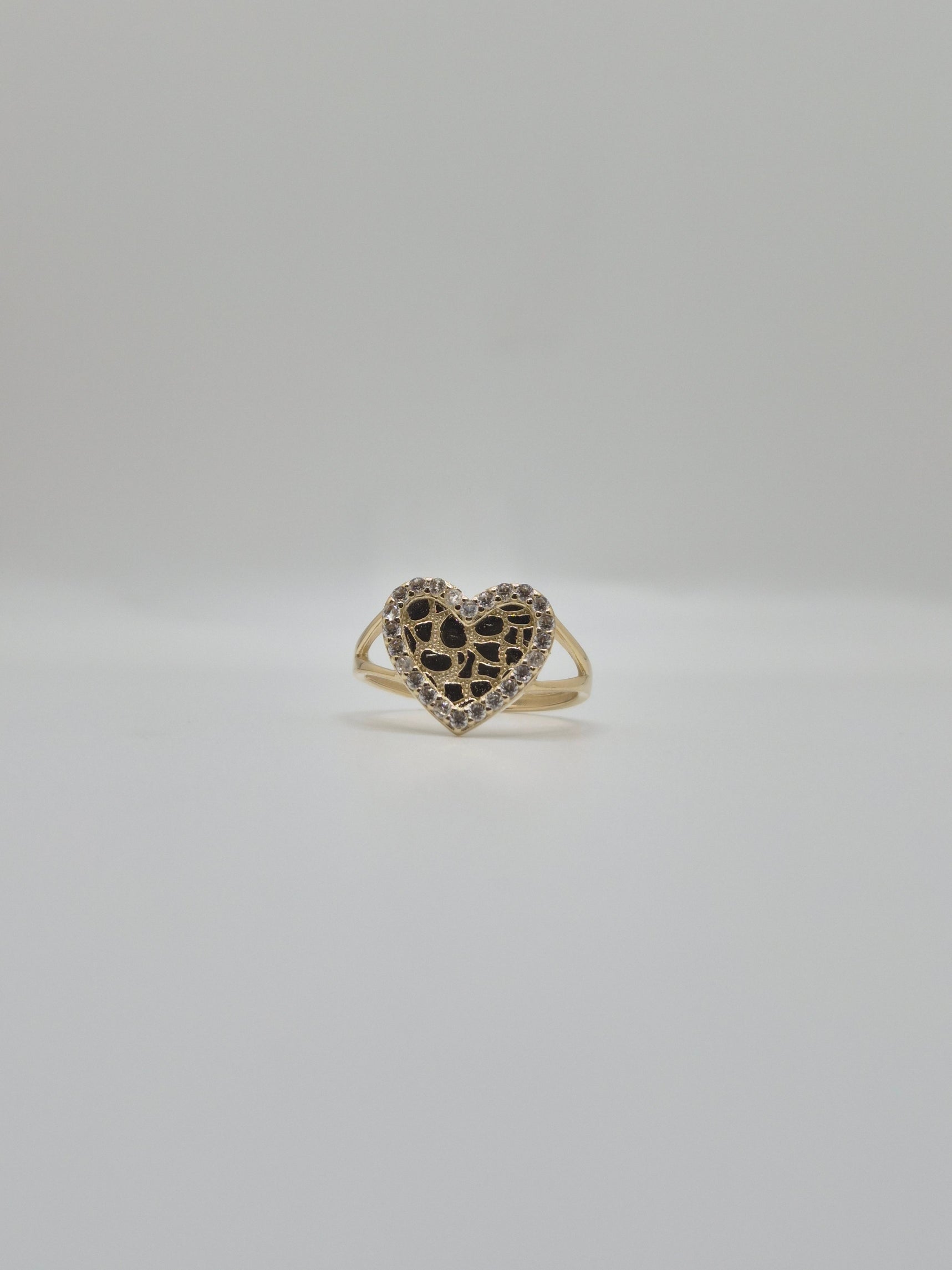 14K Nugget Heart CZ Ring