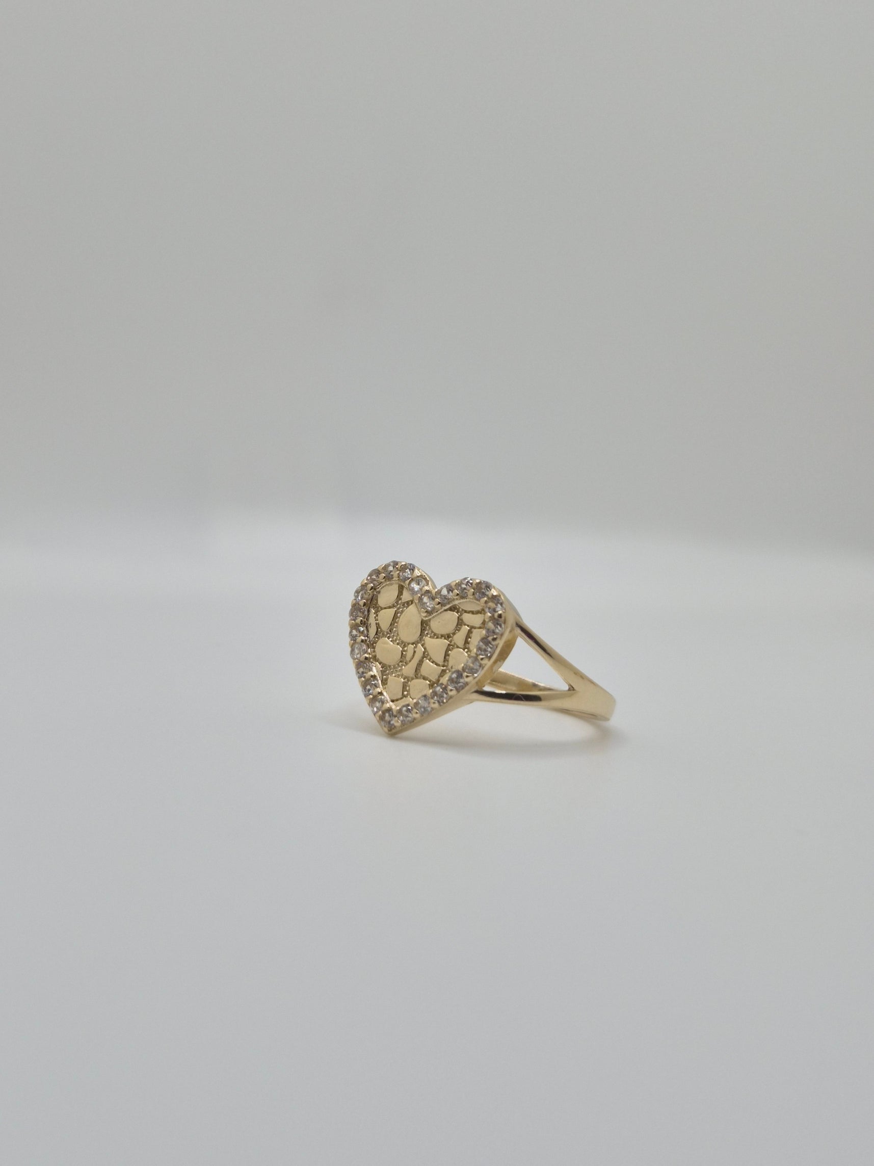 14K Nugget Heart CZ Ring