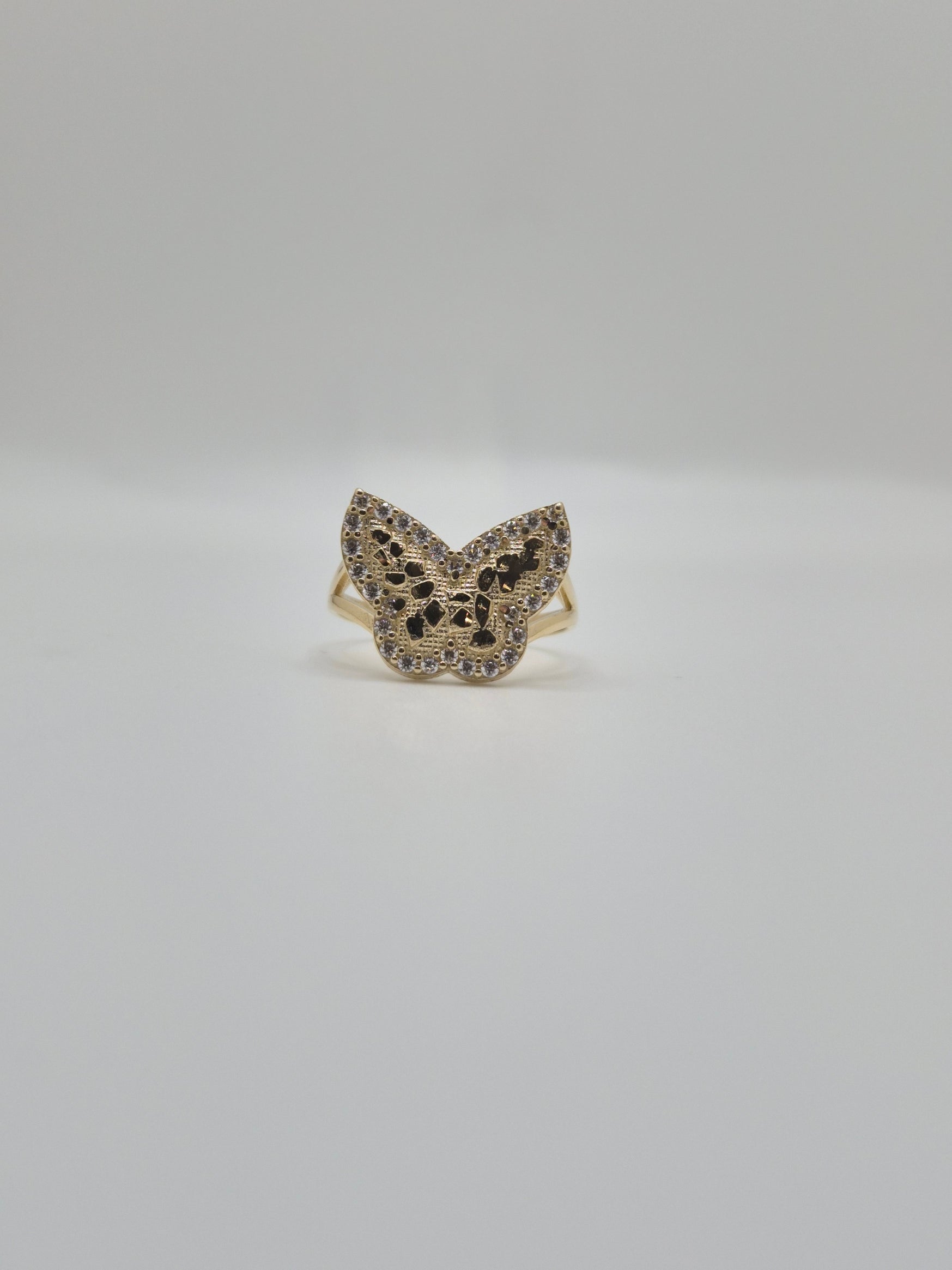 14K Nugget Butterfly CZ Ring