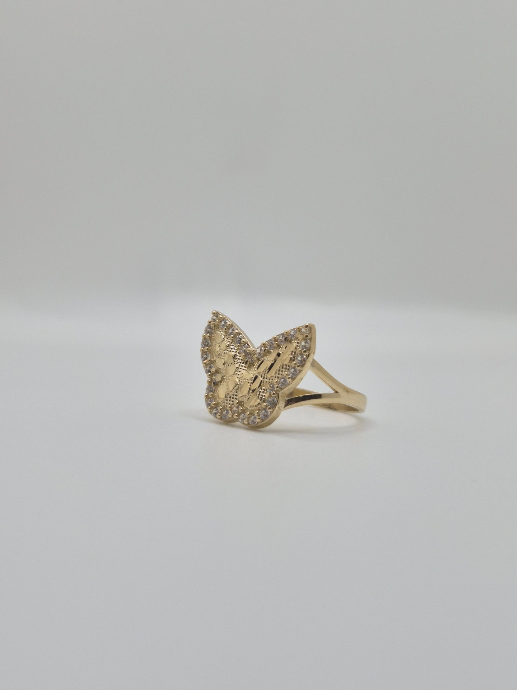 14K Nugget Butterfly CZ Ring